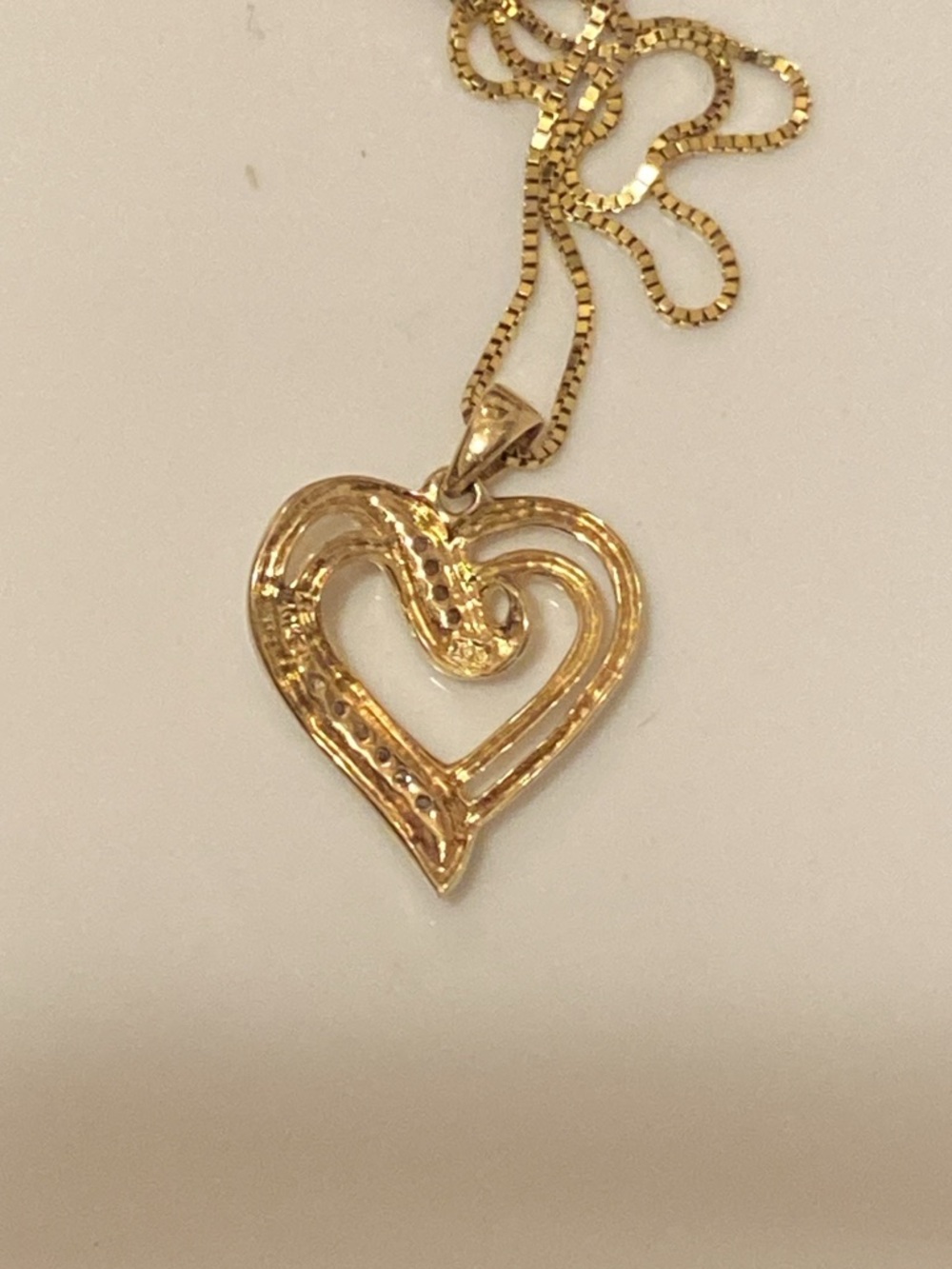 10K Solid Yellow Gold Diamond Ribbon Heart Pendant with Diamond Accents. - Picture 9 of 16